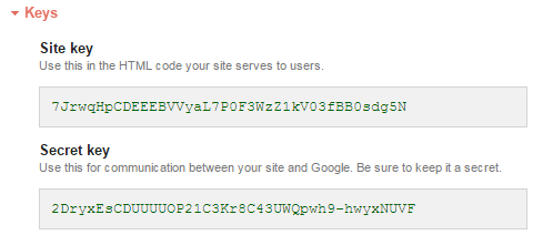 reCAPTCHAV2 site key and secret key example